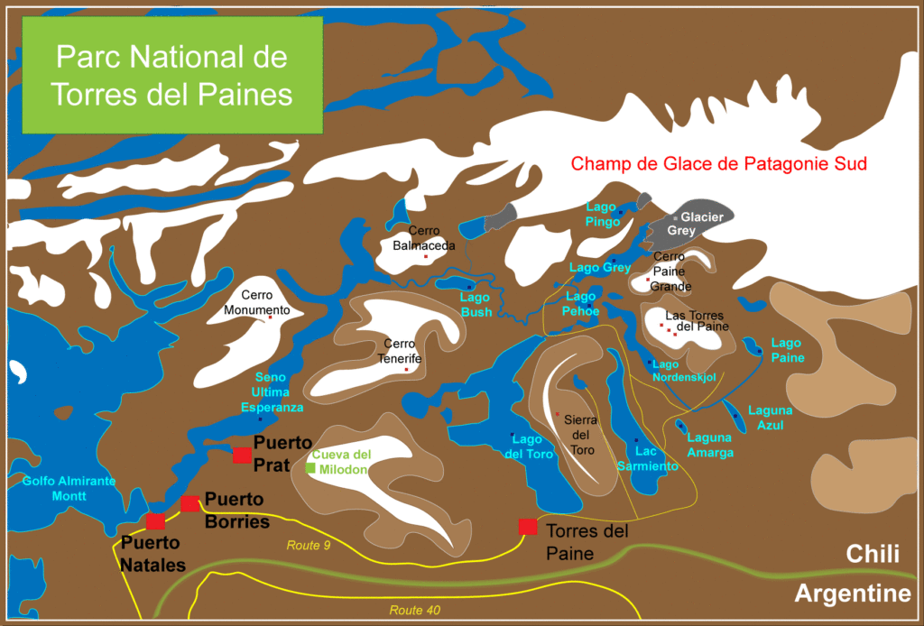 Carte du parc national de Torres del Paines