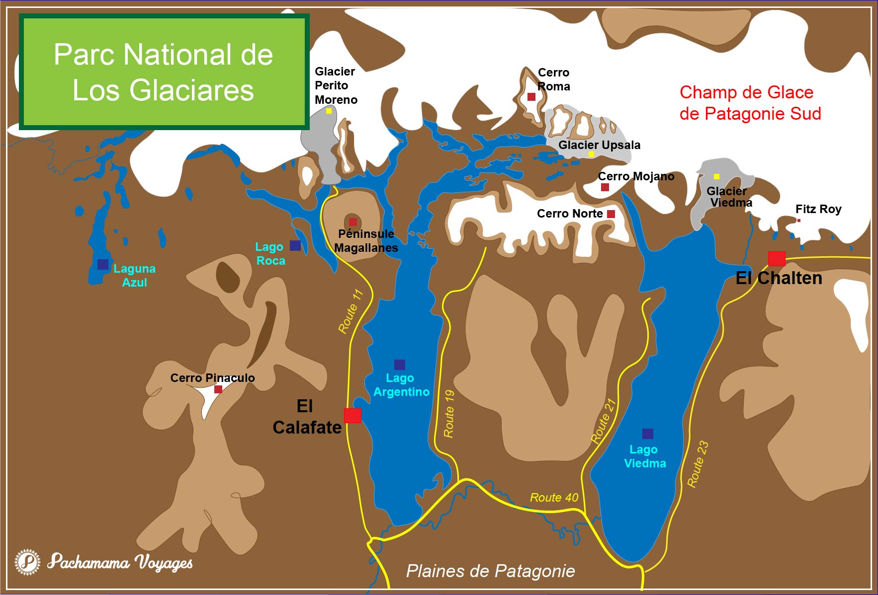 Carte du Parc National Los Glaciares