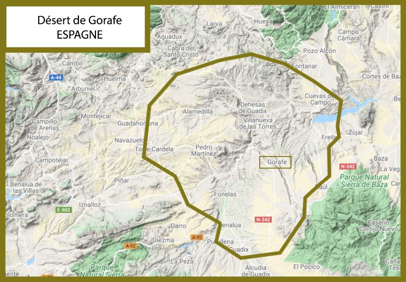 Carte de situation du désert de Gorafe en Espagne