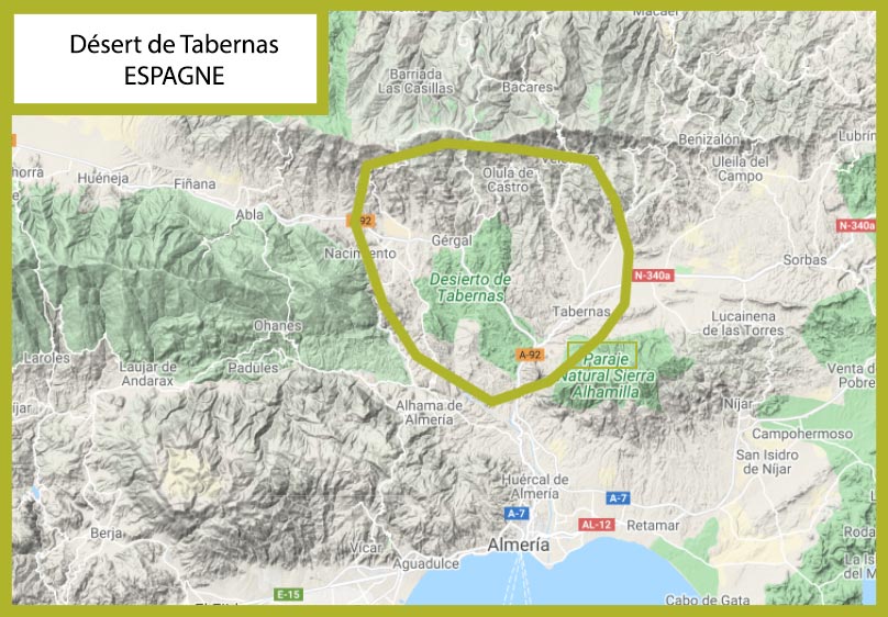 Carte de situation du désert de Tabernas en Espagne