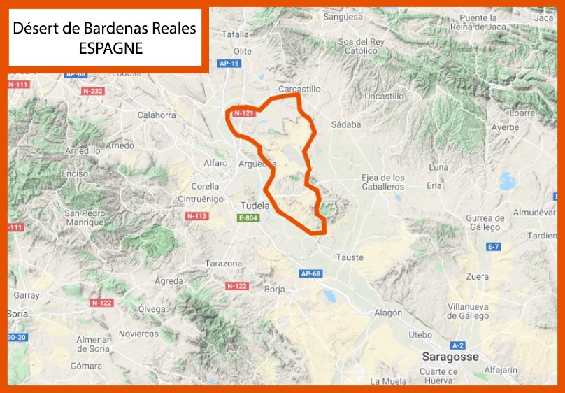 Carte de situation du désert de Bardenas Reales 