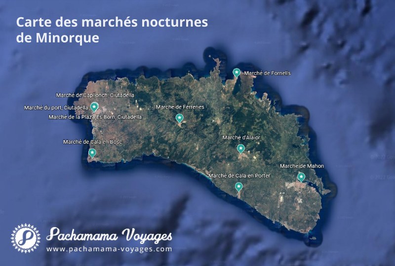 Carte des marchés nocturnes de Minorque, Espagne
